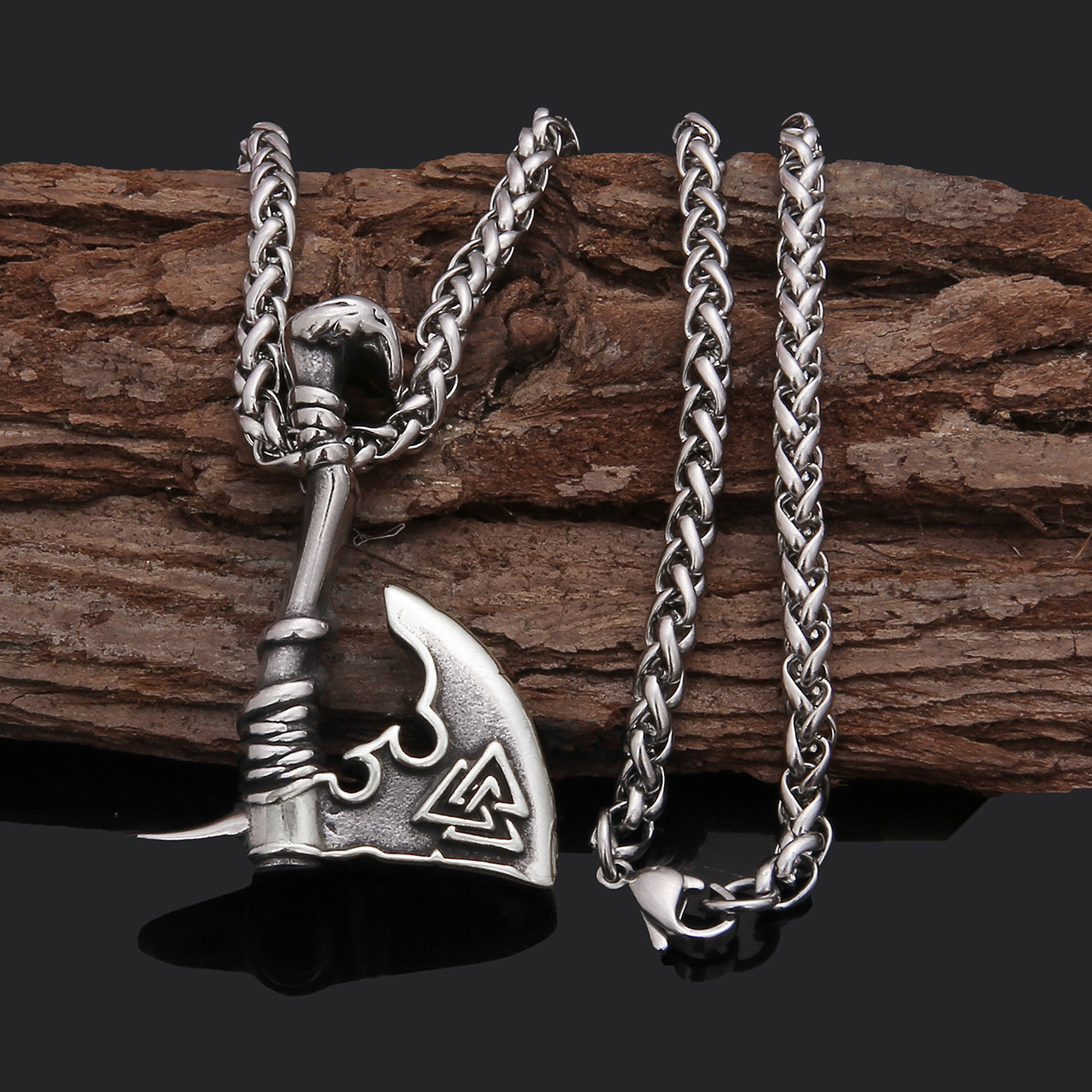 Men's Stainless Steel Axe Pendant Necklace with Titanium Steel Orchid Chain - Image 5