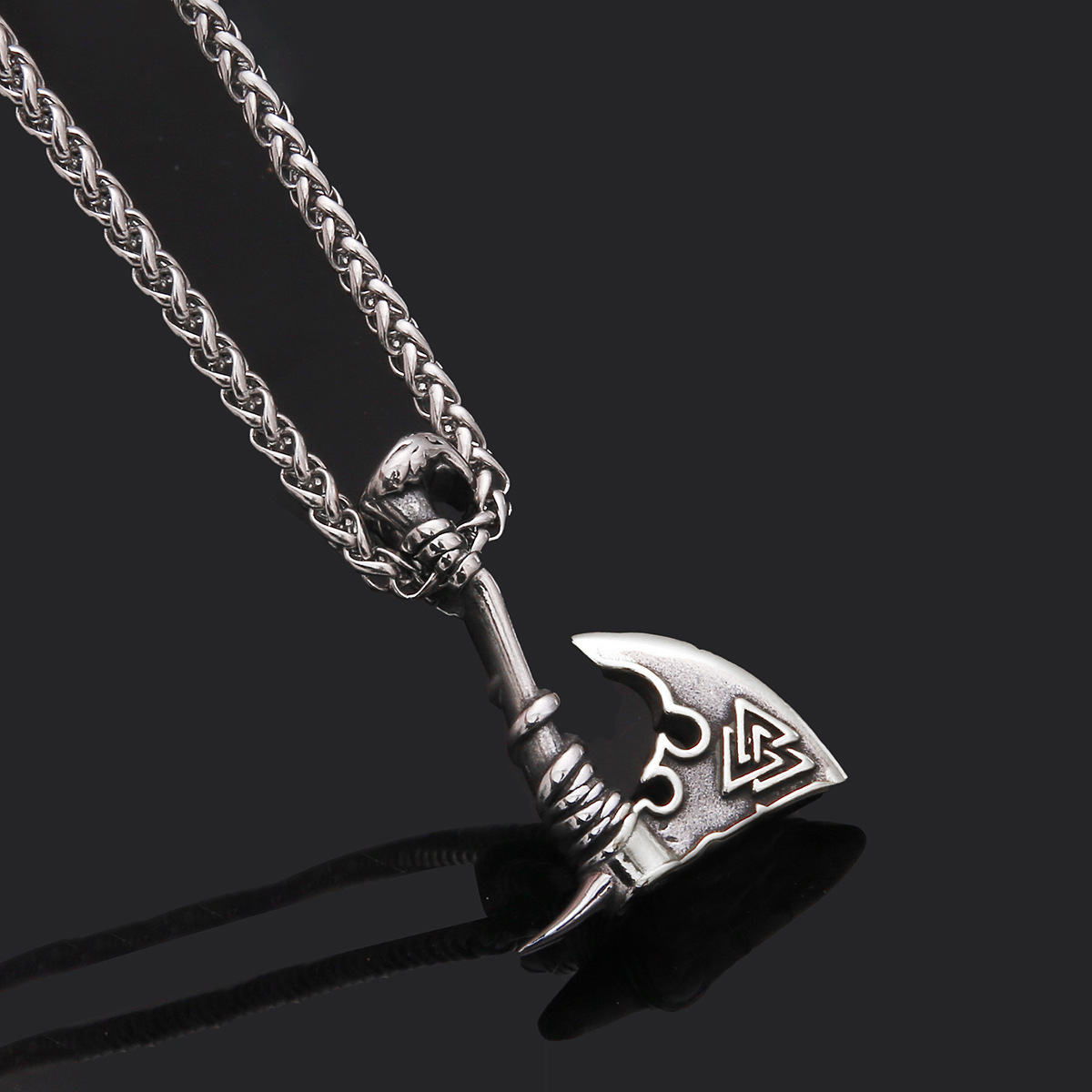 Men's Stainless Steel Axe Pendant Necklace with Titanium Steel Orchid Chain - Image 6