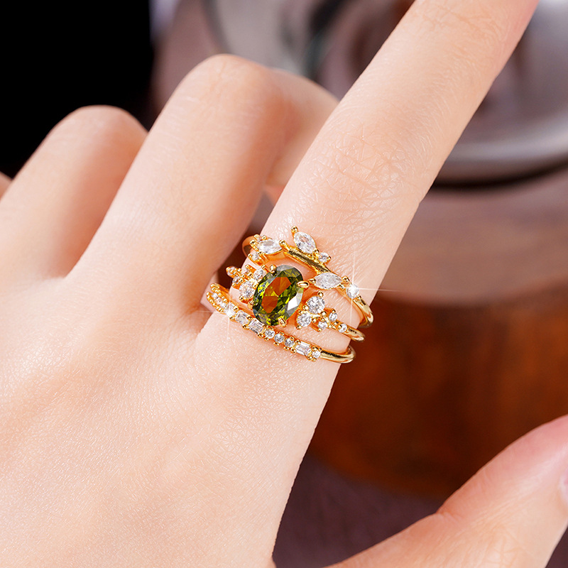 Flower Ring Horse Eye Inlaid Three-Piece Jewelry Set - Elegant & Unique