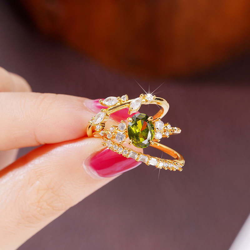 Flower Ring Horse Eye Inlaid Three-Piece Jewelry Set - Elegant & Unique - Image 4