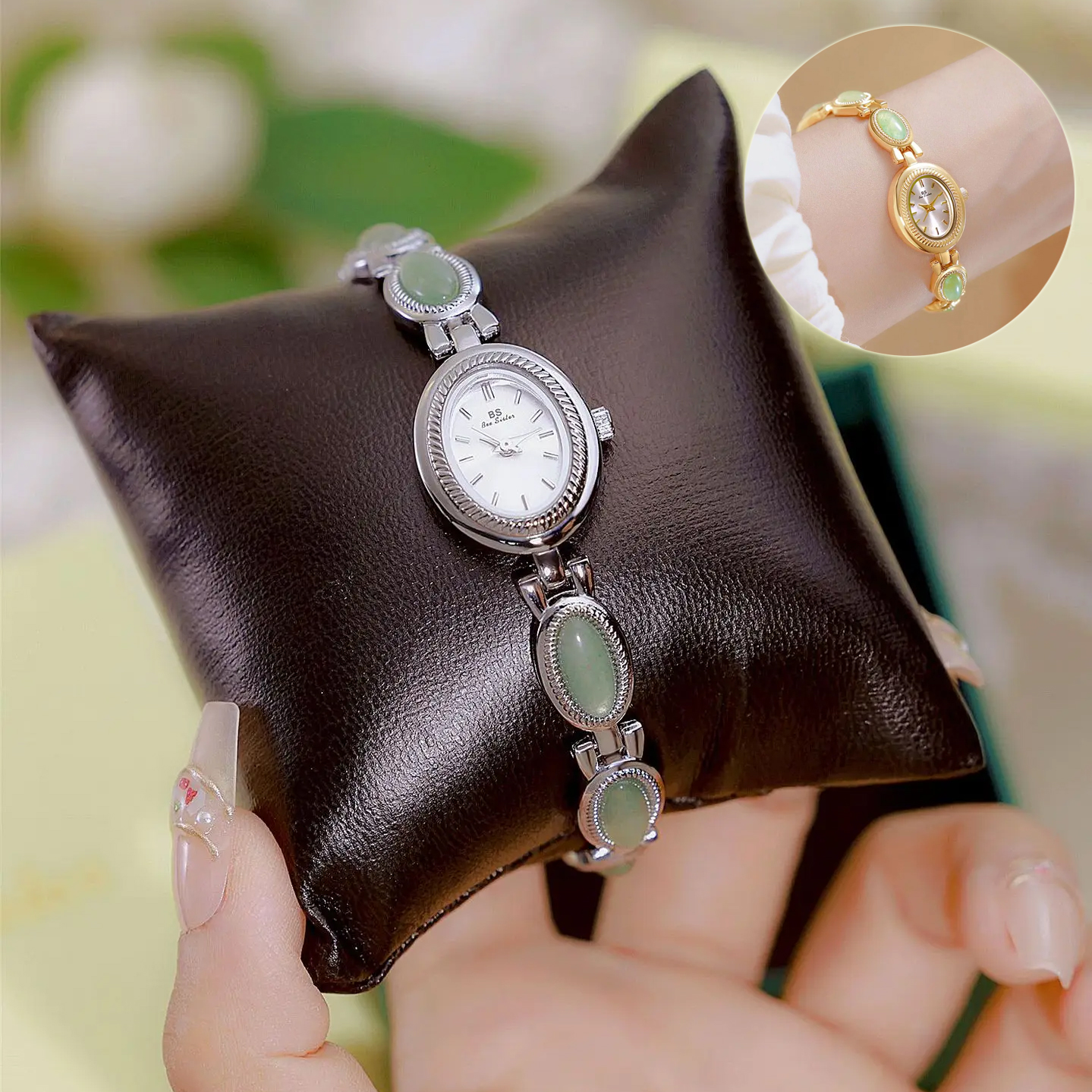 Luxury Women's Watch: Ladies' Waterproof Bracelet with Retro Hetian Jade & Dongling Stone - Perfect Gift! - Image 2