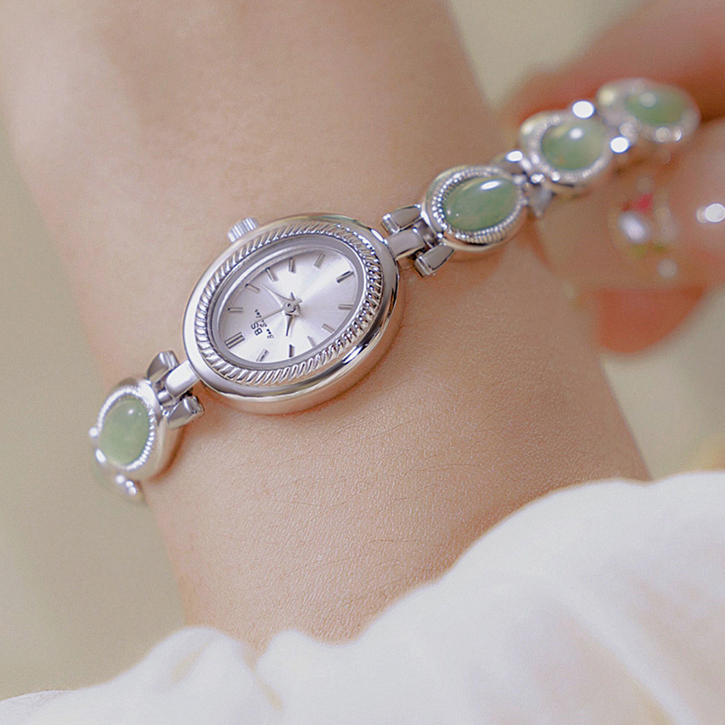 Luxury Women's Watch: Ladies' Waterproof Bracelet with Retro Hetian Jade & Dongling Stone - Perfect Gift! - Image 3
