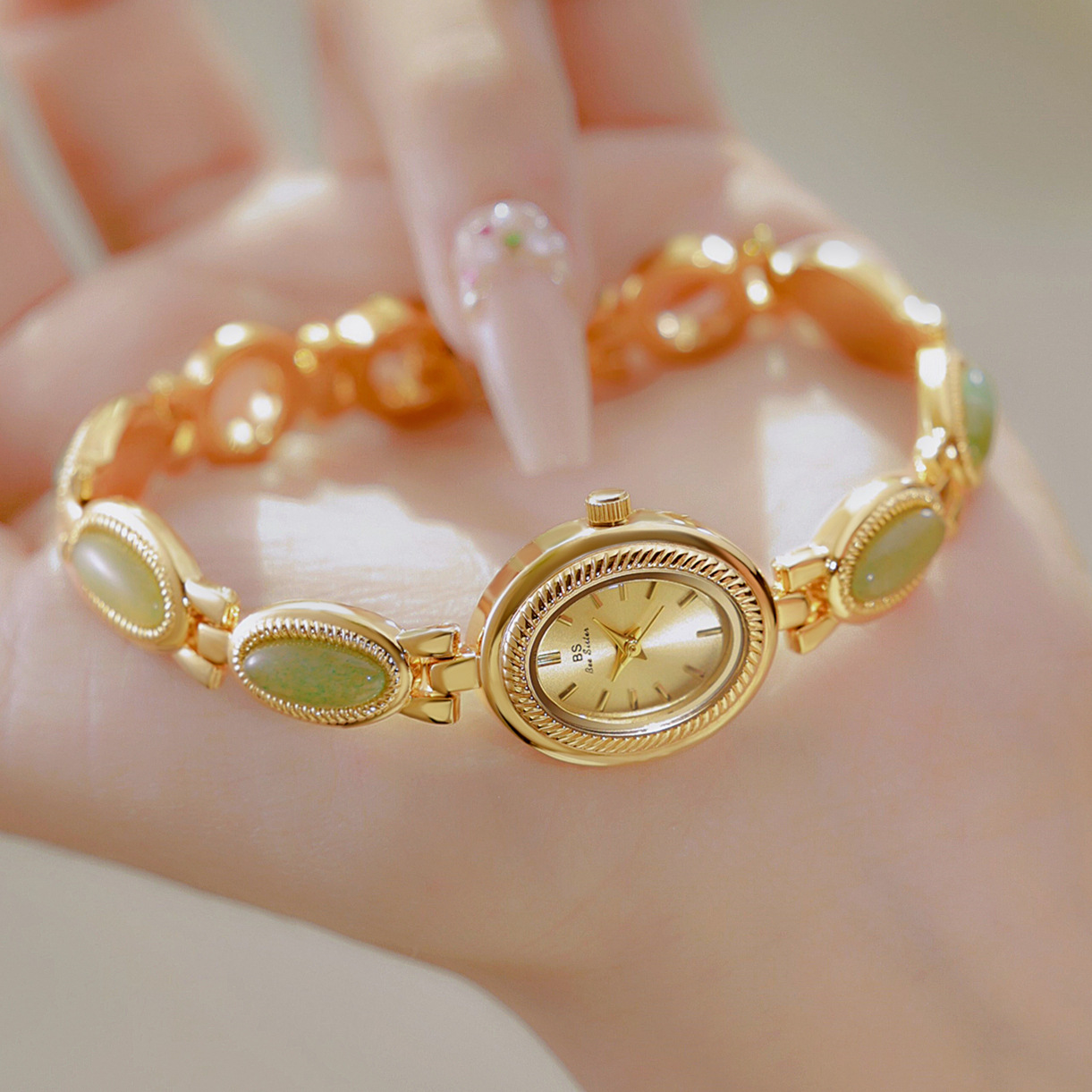 Luxury Women's Watch: Ladies' Waterproof Bracelet with Retro Hetian Jade & Dongling Stone - Perfect Gift! - Image 5
