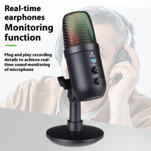 USB Microphone with RGB Lighting for Mobile Phones, Computers, Live Karaoke & E-sports Gaming