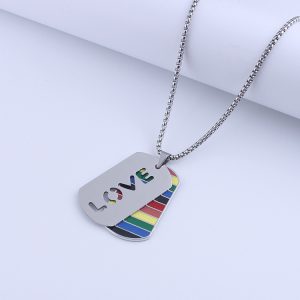 Rainbow Dog Tag Double-Layer Color Titanium Steel Pendant Necklace – Stylish & Durable