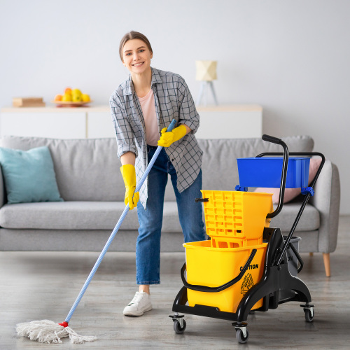 HOMECOM 6.9 Gallon Mop Bucket Cart with Swivel Arm, Smooth Wheels, and Mop Handle Bracket - Easy to Use! - Image 2