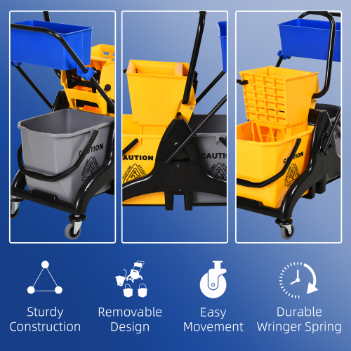 HOMECOM 6.9 Gallon Mop Bucket Cart with Swivel Arm, Smooth Wheels, and Mop Handle Bracket - Easy to Use! - Image 6