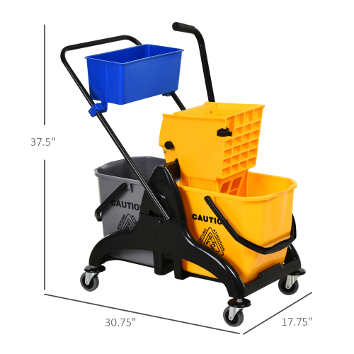 HOMECOM 6.9 Gallon Mop Bucket Cart with Swivel Arm, Smooth Wheels, and Mop Handle Bracket - Easy to Use! - Image 7