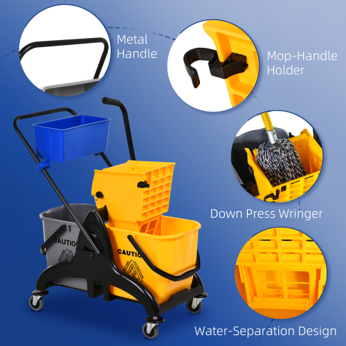 HOMECOM 6.9 Gallon Mop Bucket Cart with Swivel Arm, Smooth Wheels, and Mop Handle Bracket - Easy to Use! - Image 9