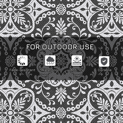 Outsunny 9 X 18 Reversible Outdoor Rug - Waterproof Plastic Straw Mat, Portable RV Camping Carpet with Carry Bag, Large Gray White Floral Floor Mat for Backyard, Deck, Picnic, and Beach - Image 3