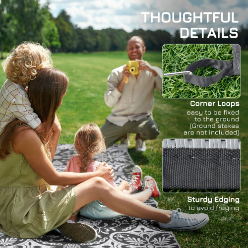 Outsunny 9 X 18 Reversible Outdoor Rug - Waterproof Plastic Straw Mat, Portable RV Camping Carpet with Carry Bag, Large Gray White Floral Floor Mat for Backyard, Deck, Picnic, and Beach - Image 8