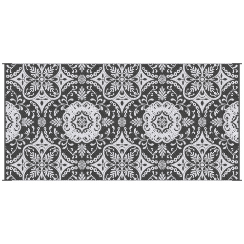 Outsunny 9 X 18 Reversible Outdoor Rug - Waterproof Plastic Straw Mat, Portable RV Camping Carpet with Carry Bag, Large Gray White Floral Floor Mat for Backyard, Deck, Picnic, and Beach - Image 9