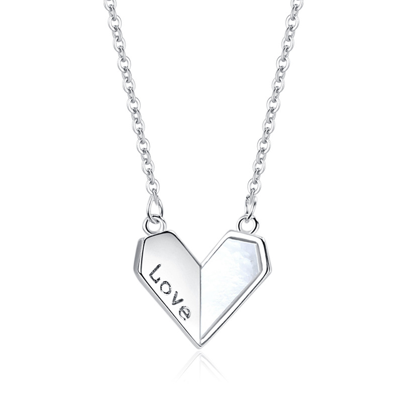 Sterling Silver S925 Heart-shaped White Shell Necklace - Affordable Luxury LOVE Style - Image 2