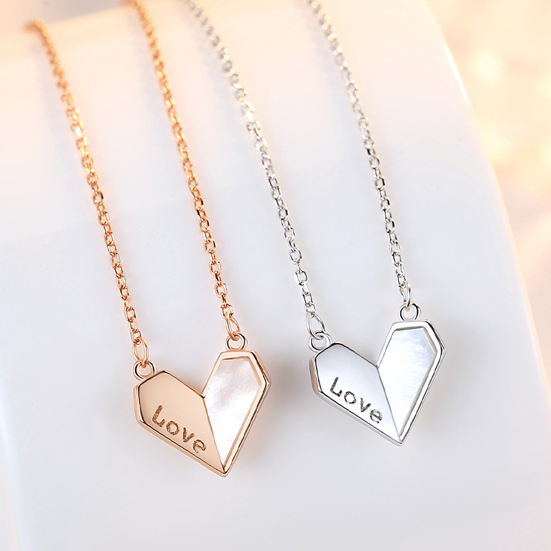 Sterling Silver S925 Heart-shaped White Shell Necklace - Affordable Luxury LOVE Style - Image 3
