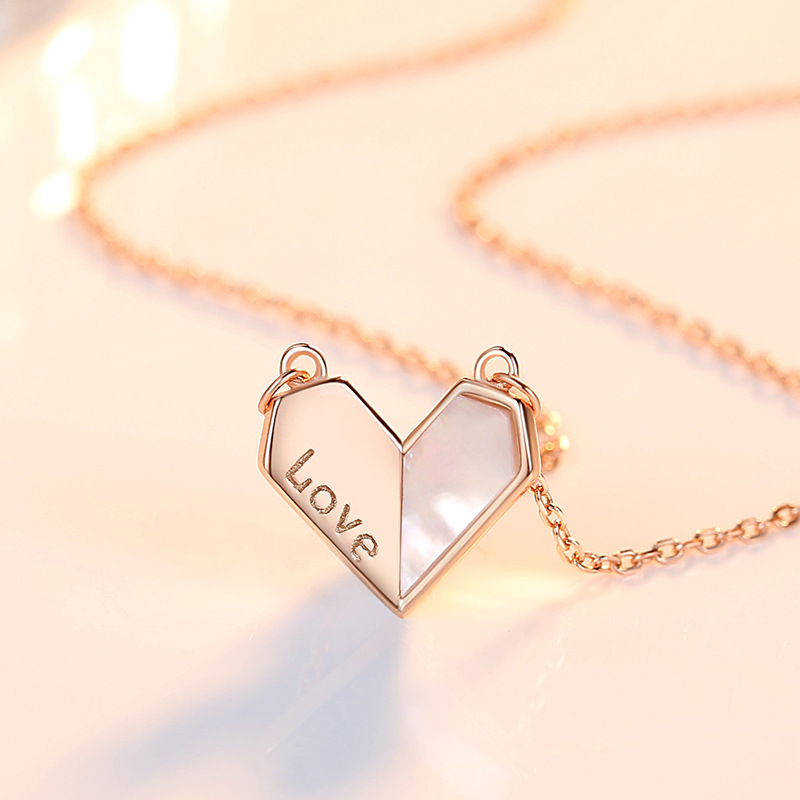 Sterling Silver S925 Heart-shaped White Shell Necklace - Affordable Luxury LOVE Style - Image 4