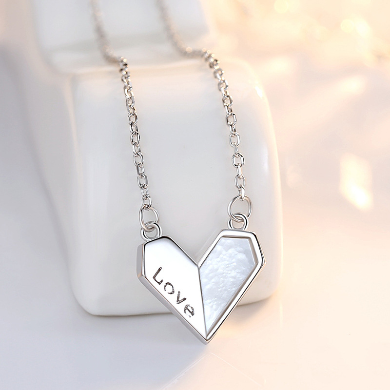 Sterling Silver S925 Heart-shaped White Shell Necklace - Affordable Luxury LOVE Style - Image 6
