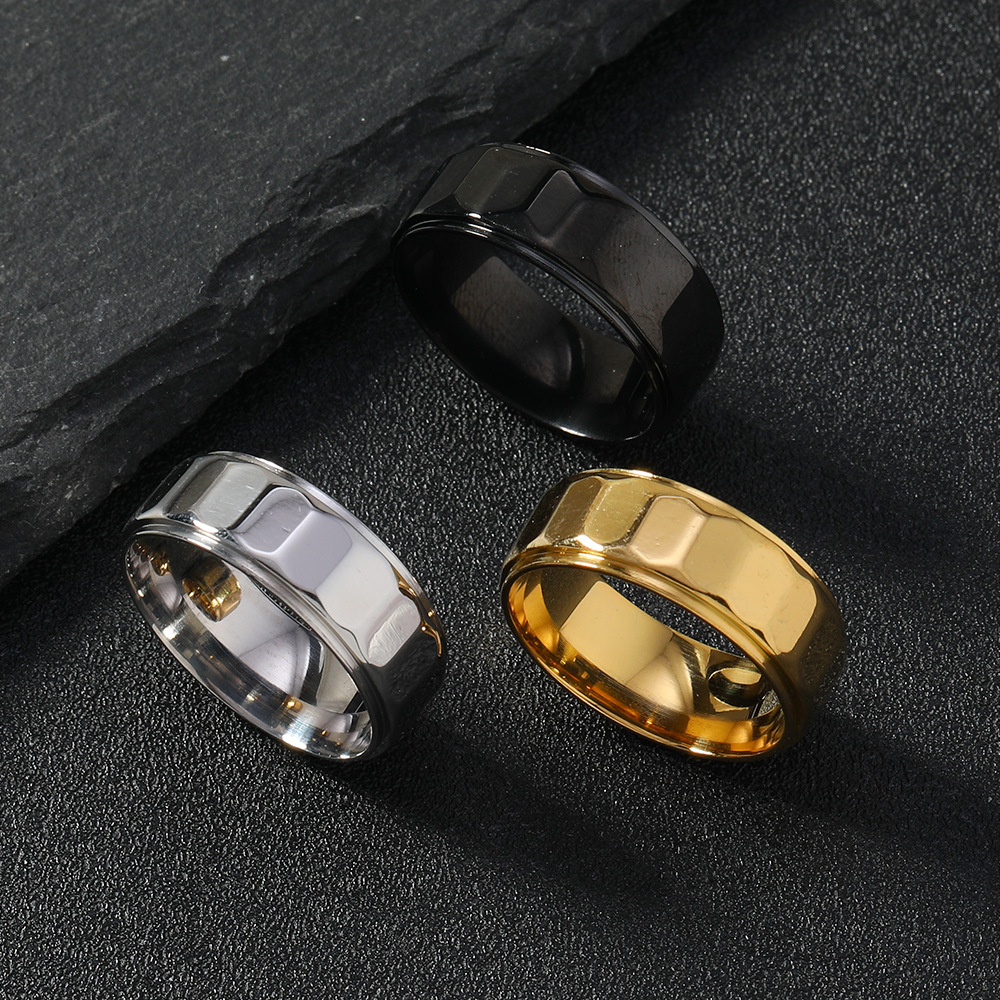 Stylish 8mm Stainless Steel Ring with Simple Grinding Polygon Design