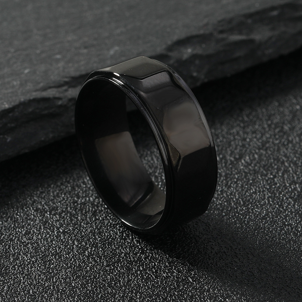 Stylish 8mm Stainless Steel Ring with Simple Grinding Polygon Design - Image 5