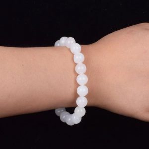 Hotan White Jade Goat Fat Round Bead Bracelet - Elegant & Unique Accessory