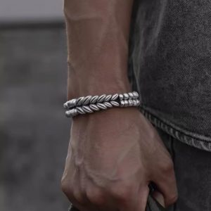 Personalized 999 Sterling Silver Wheat Ear Bracelet for Men - Fashionable Beaded Jewelry