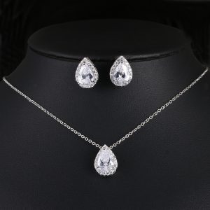 Stunning Water Drop Gemstone Necklace and Earrings Jewelry Set