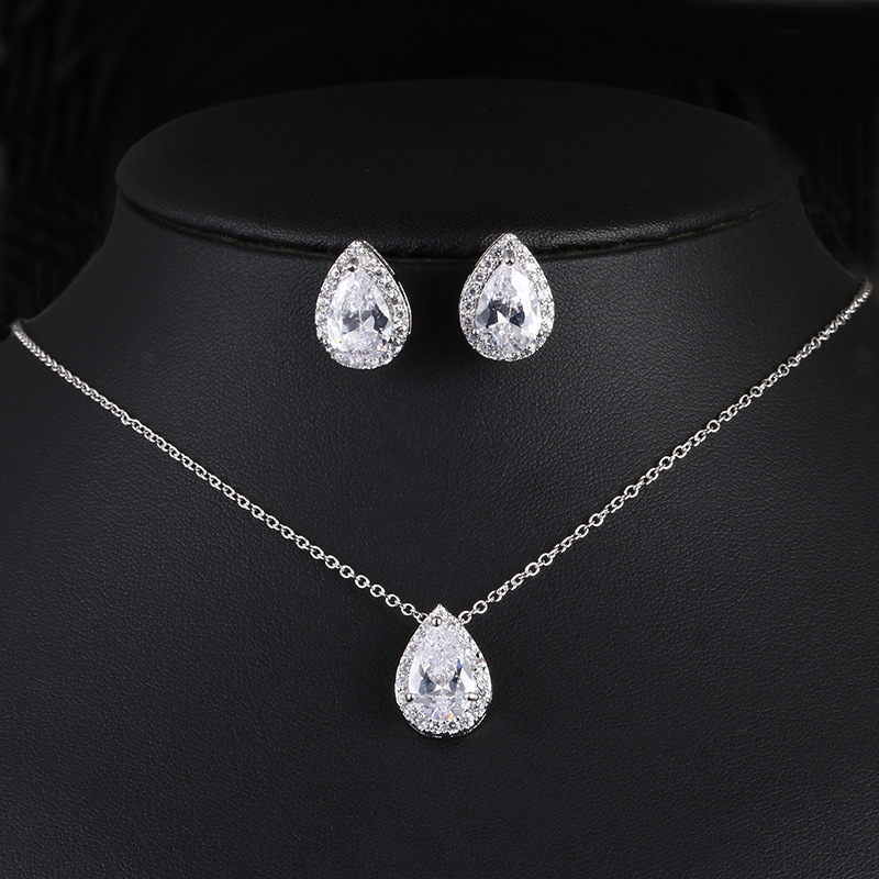 Stunning Water Drop Gemstone Necklace and Earrings Jewelry Set