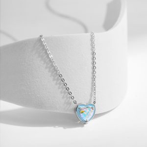 Sterling Silver Gradient Heart-shaped Necklace with Epoxy Finish