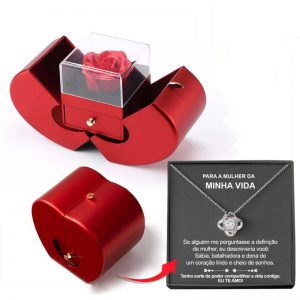 Elegant Red Apple Jewelry Box - Perfect Christmas Gift with Eternal Rose Necklace for Girls - Ideal for Mother's Day & Valentine's Day with Artificial Flower Decor
