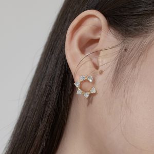 S925 Sterling Silver White Heart-Shaped Gang Drill Inlaid SUNFLOWER Ring & Fashion Earrings Set