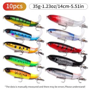 10pcs 1set 35g 14cm Realistic Topwater Fishing Lure Kit with Lifelike Swiveling Tail for Freshwater & Saltwater Fishing