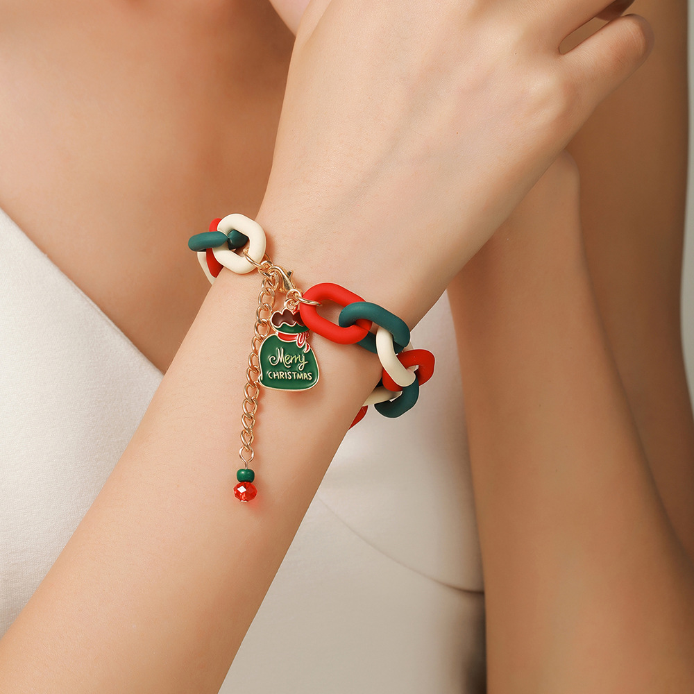 Stylish Christmas Metal Chain Bracelet for Men & Women - Santa Claus, Christmas Tree, Snowflake, Snowman Pearl Bangles - Perfect New Year Gifts - Image 3