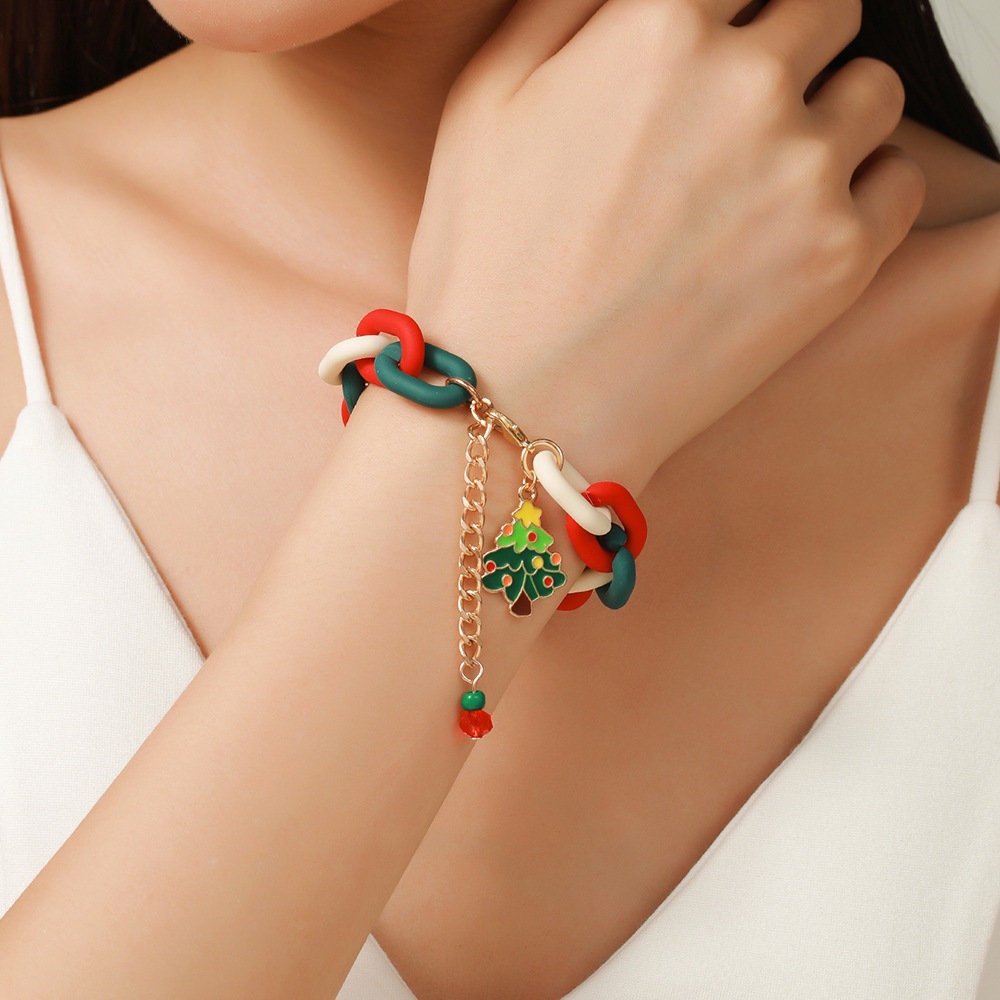 Stylish Christmas Metal Chain Bracelet for Men & Women - Santa Claus, Christmas Tree, Snowflake, Snowman Pearl Bangles - Perfect New Year Gifts - Image 5