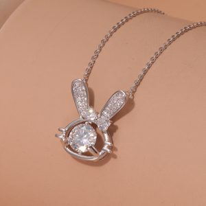 Charming Rabbit Necklace in S925 Sterling Silver - Korean Style for Female Students