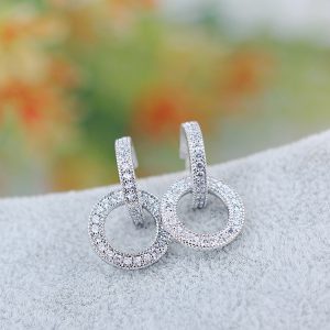 Elegant Women's Wild Silver Needle Circle Earrings with Zircon Inlay