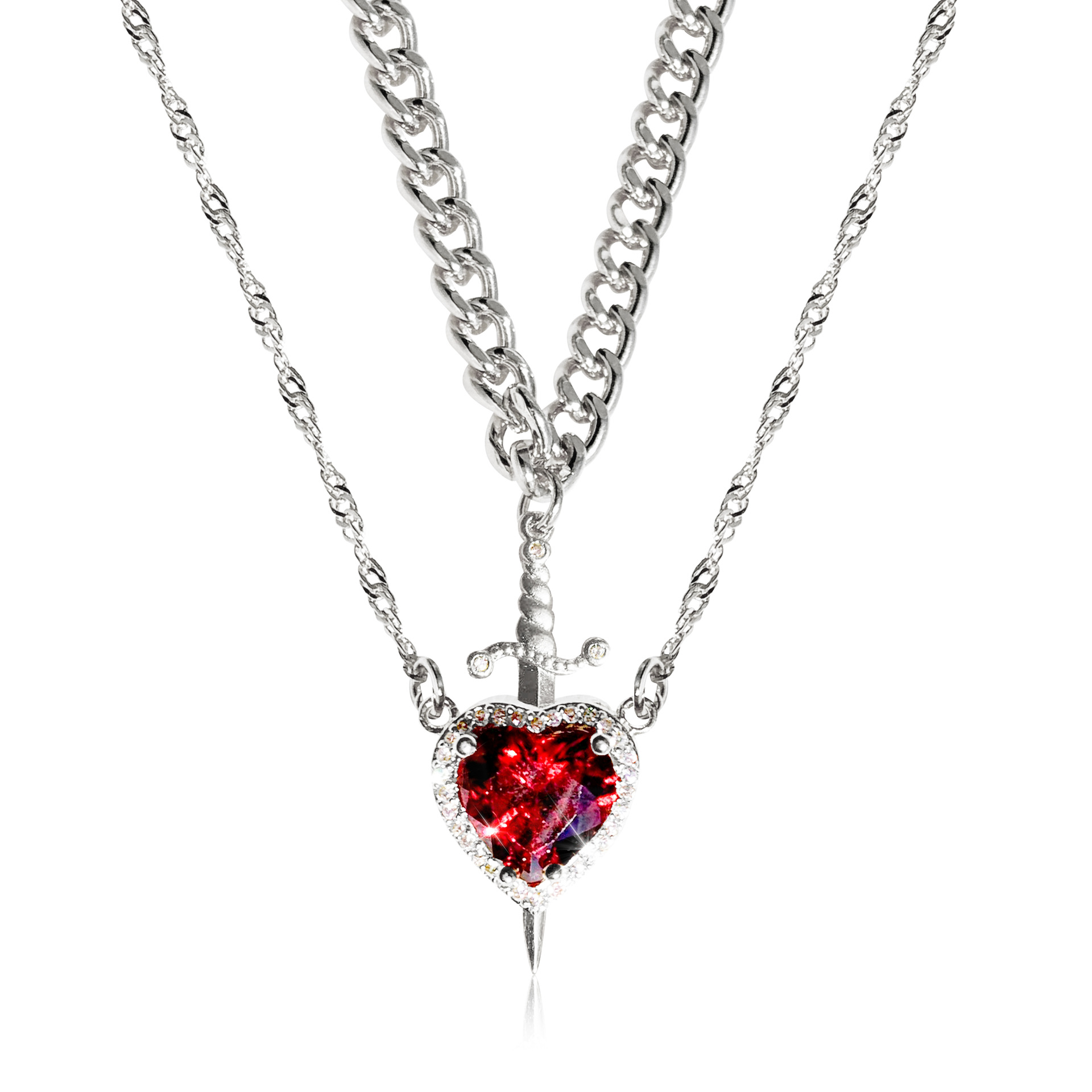 Gothic Punk One Arrow Through The Heart Creative Two-Tone Couple Necklace with Red Rhinestone Heart & Dagger - Perfect Gift for Friends & Fashion Lovers - Image 3