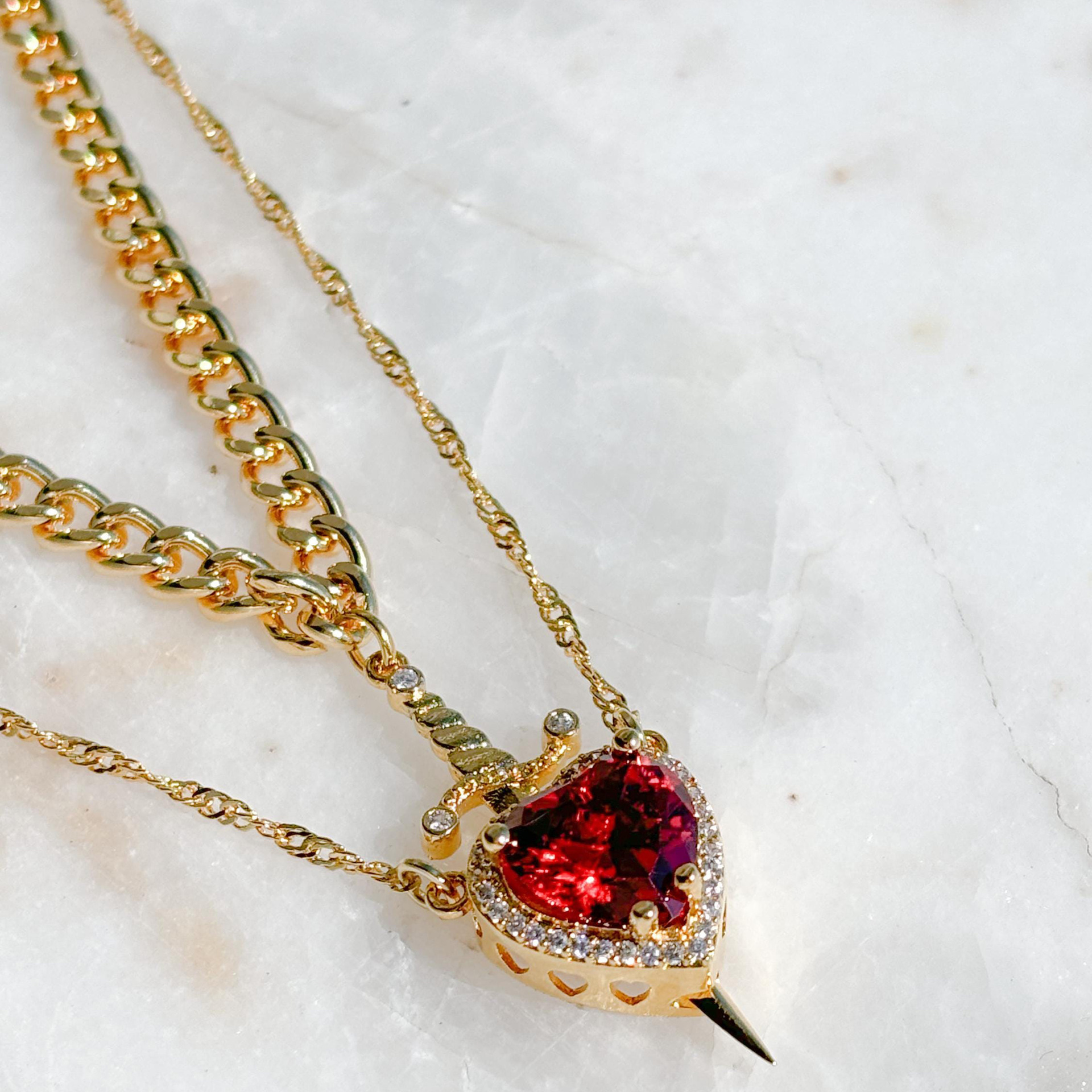 Gothic Punk One Arrow Through The Heart Creative Two-Tone Couple Necklace with Red Rhinestone Heart & Dagger - Perfect Gift for Friends & Fashion Lovers - Image 15