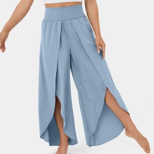 Summer Loose Split Yoga Pants - Women's High Waist Elastic Wide Leg Trousers for Versatile Fashion