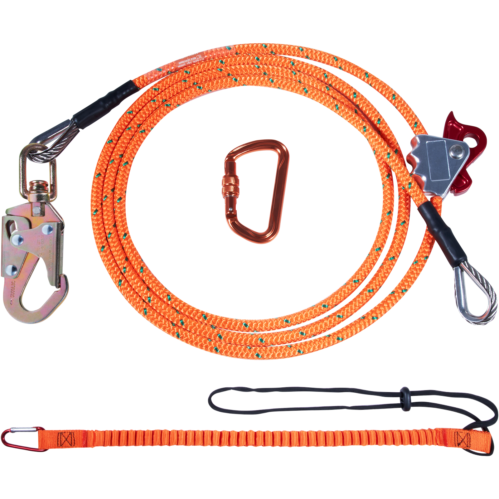 VEVOR Steel Core Flipline, 1/2" x 8' Arborist Flip Line with Alloy Steel Snap Hook, Aluminum Alloy Carabiner & Extra Tool Lanyard for Tree Climbing & Arborists - Image 2