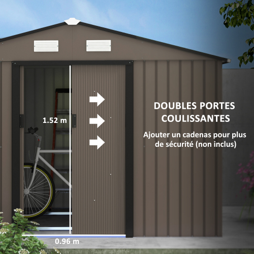 Outsunny 9 X 6ft Metal Garden Shed - Durable Outdoor Storage Tool House with Ventilation, Foundation Kit, and Secure Lockable Double Doors, Brown - Image 6