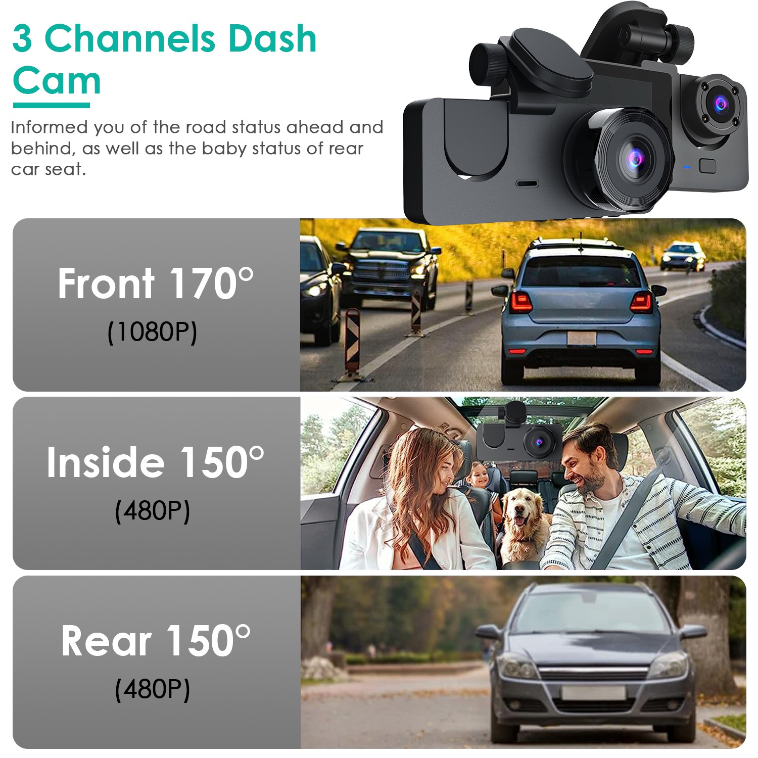 3-Channel Car Camera Bundle with 32GB MMC Card for Enhanced Safety - Image 7