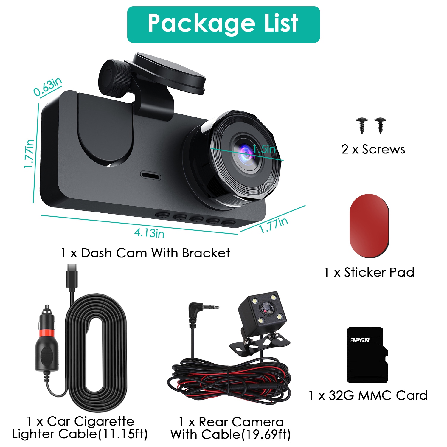 3-Channel Car Camera Bundle with 32GB MMC Card for Enhanced Safety - Image 9