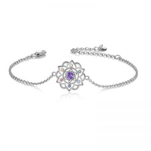 Sterling Silver Chakra Yoga Lotus Pendant Bracelet for Spiritual Balance