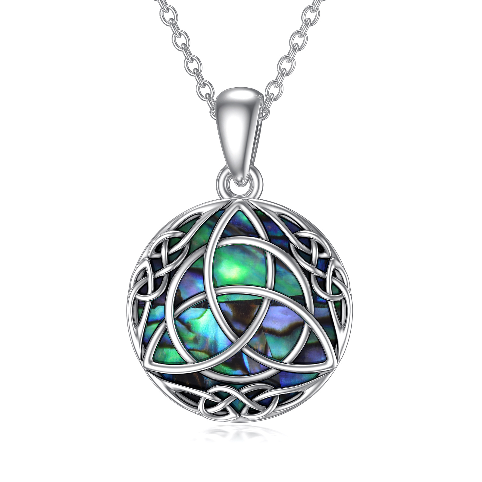 Vintage Sterling Silver Trinity Celtic Knot Necklace with Simulated Abalone Shell - Lucky Charm