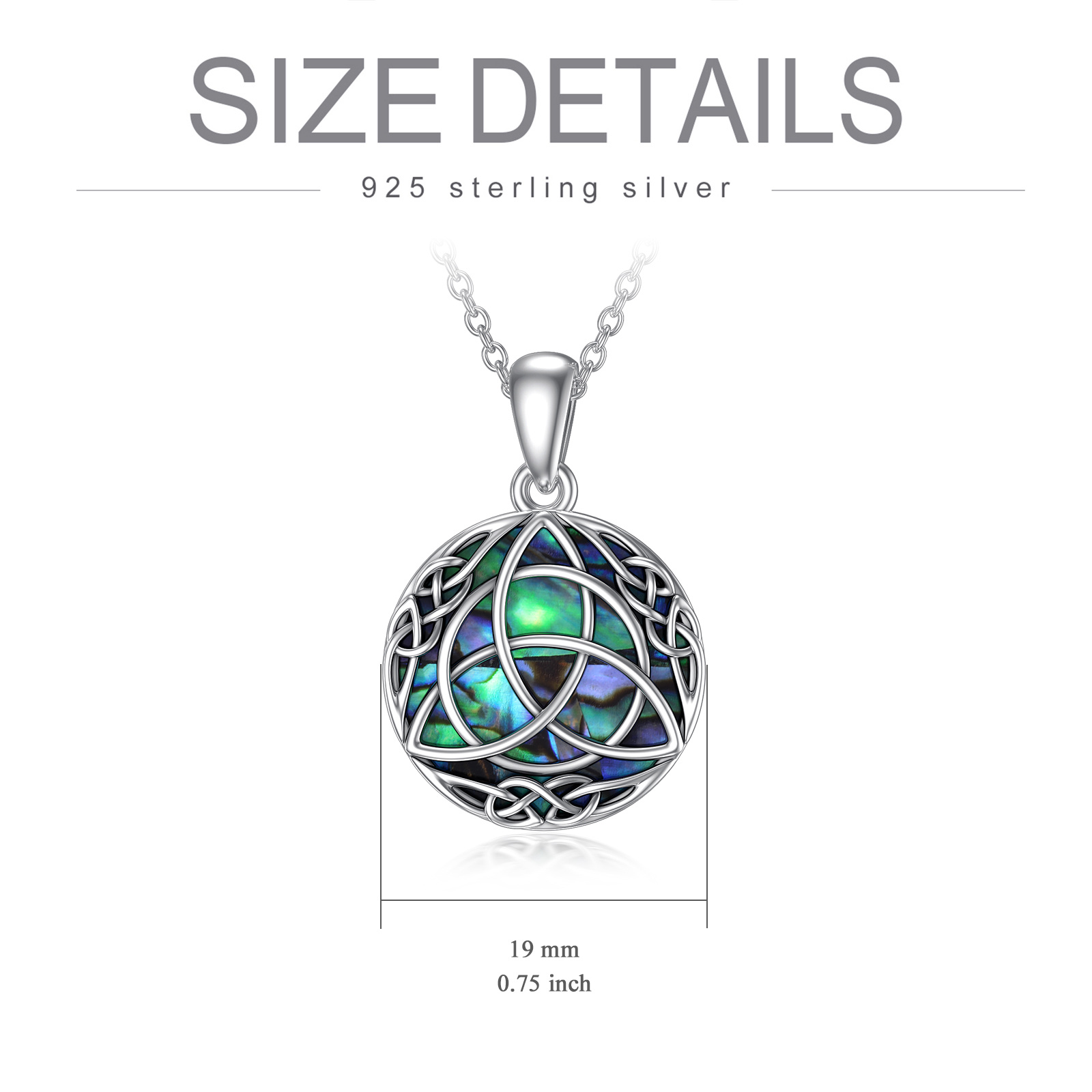 Vintage Sterling Silver Trinity Celtic Knot Necklace with Simulated Abalone Shell - Lucky Charm - Image 5