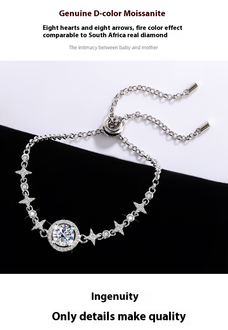 S925 Sterling Silver Starry Sky Diamond Bracelet - Simple Round Bag Design - Image 9