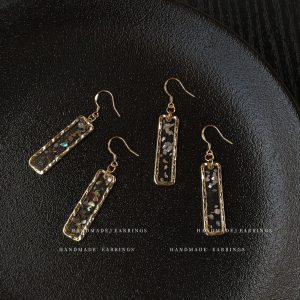 Handmade Broken Shell Rectangular Geometric Earrings - Epoxy Face Slimming Design for a Chic Look
