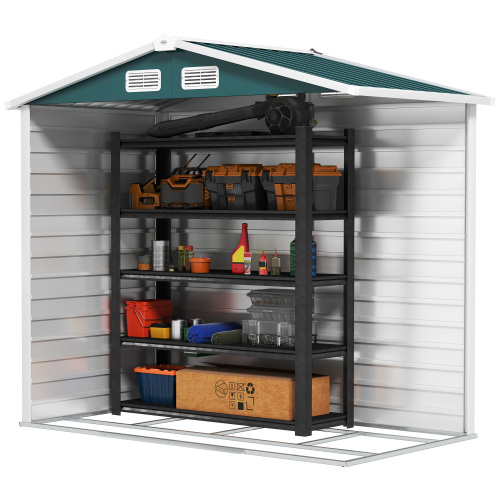 Outsunny 7 X 4ft Garden Shed - Easy Assembly, Upgraded Galvanised Steel Frame, Foundation Kit, Secure Double Doors, Vented Outdoor Metal Storage Shed with Gloves, Green - Image 3