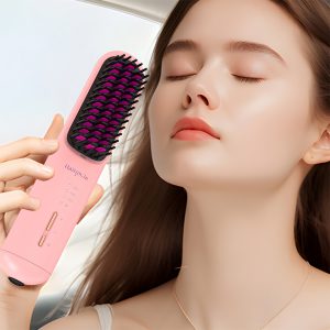 Portable USB Rechargeable Cordless Mini Hair Straightener Brush for Men & Women - 2 In 1 Wireless Beard and Hair Comb