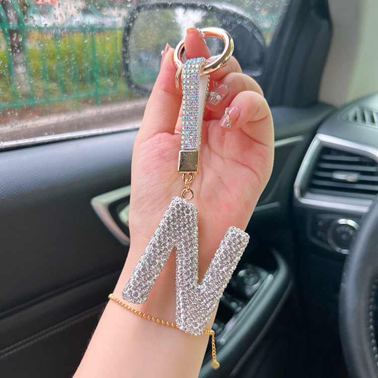 English Letter Keychain with Clay Diamond Round Buckle Pendant - Stylish & Unique - Image 3