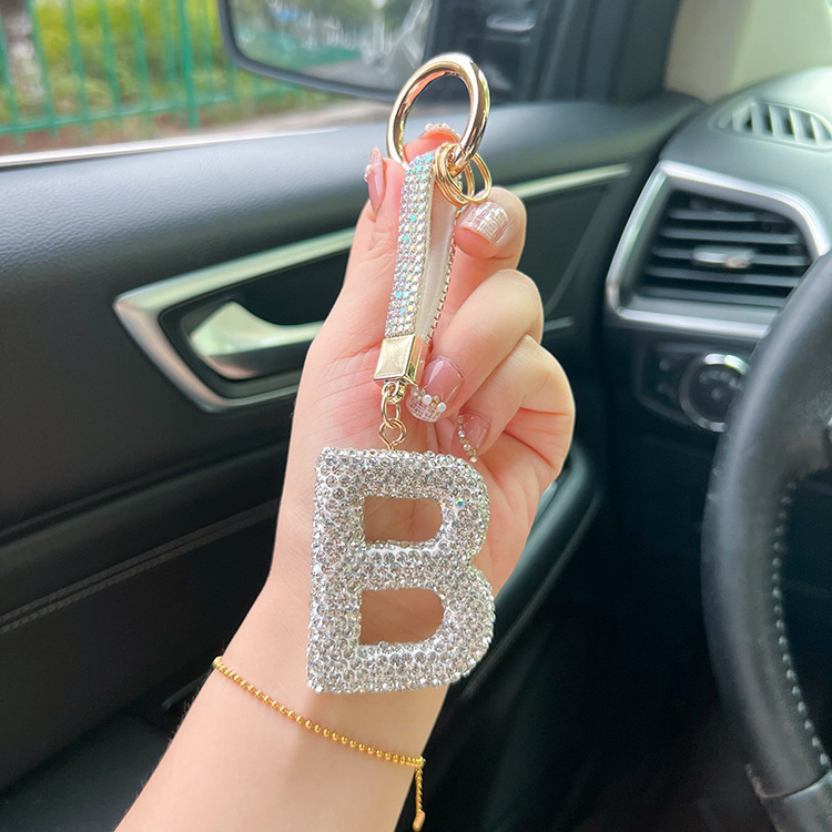 English Letter Keychain with Clay Diamond Round Buckle Pendant - Stylish & Unique - Image 21